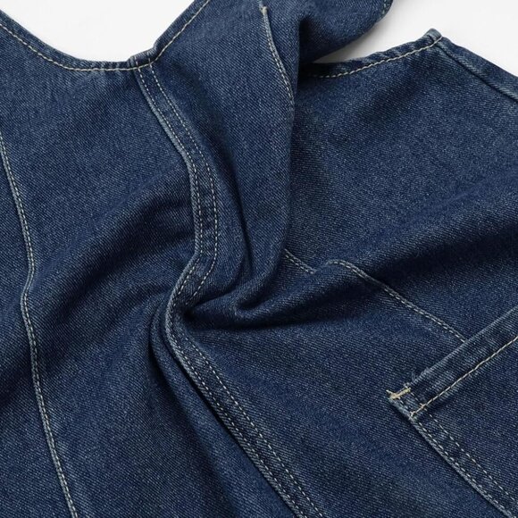 Women Casual Denim Short Overalls Rolled Cuff Barrel Shorts Jumpsuit Rompers - Picture 7 of 8